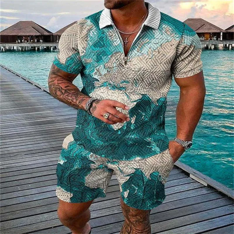 Men's Casual Suit with Zipper Polo Shirt