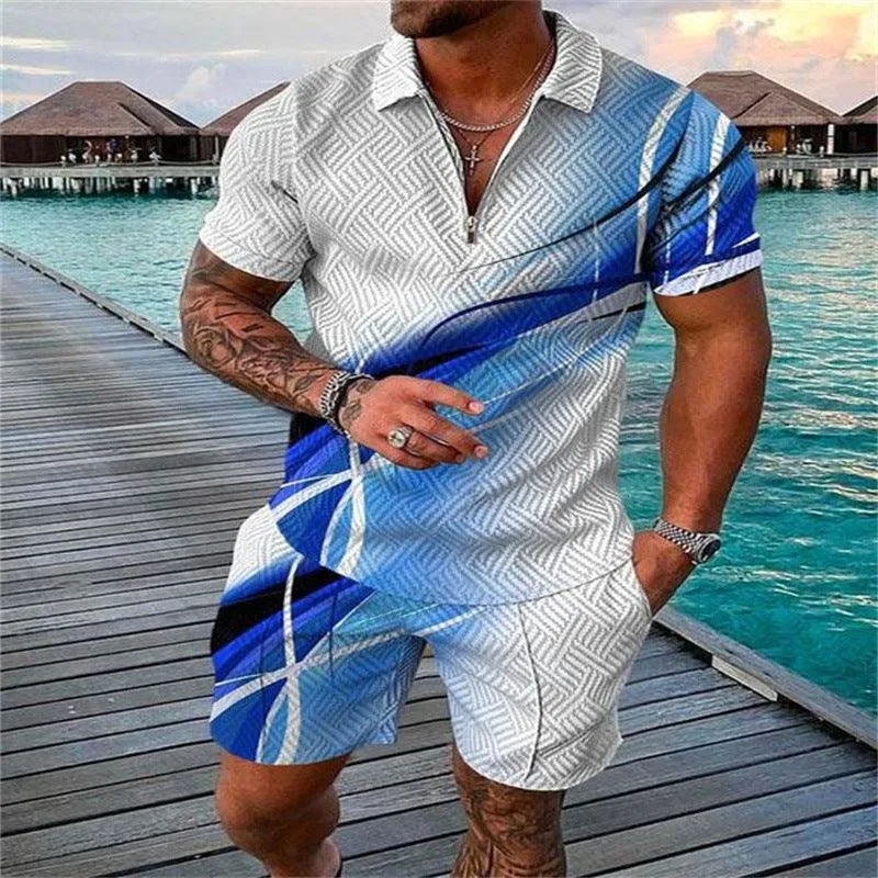 Men's Casual Suit with Zipper Polo Shirt