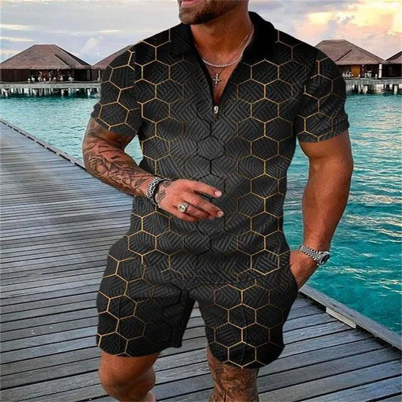 Men's Casual Suit with Zipper Polo Shirt