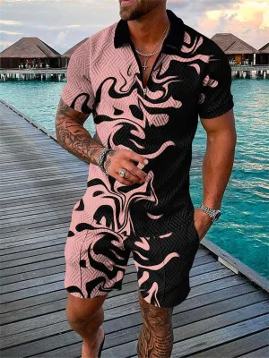Men's Casual Suit with Zipper Polo Shirt