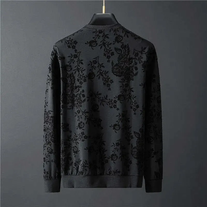 Men's Elegant Jacquard Round Neck Long-sleeved Sweatshirt and Trousers Two-piece Outfit Set