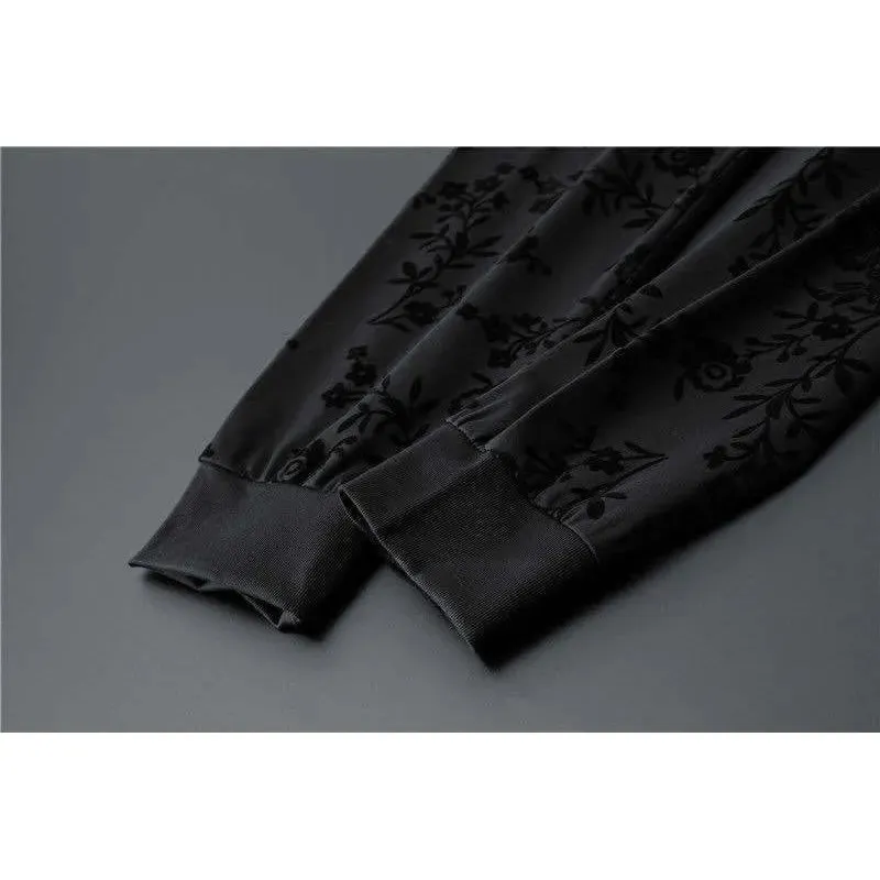 Men's Elegant Jacquard Round Neck Long-sleeved Sweatshirt and Trousers Two-piece Outfit Set