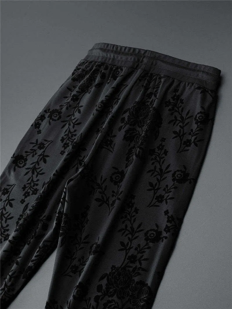 Men's Elegant Jacquard Round Neck Long-sleeved Sweatshirt and Trousers Two-piece Outfit Set