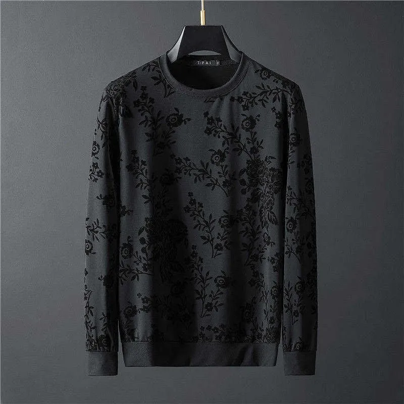 Men's Elegant Jacquard Round Neck Long-sleeved Sweatshirt and Trousers Two-piece Outfit Set