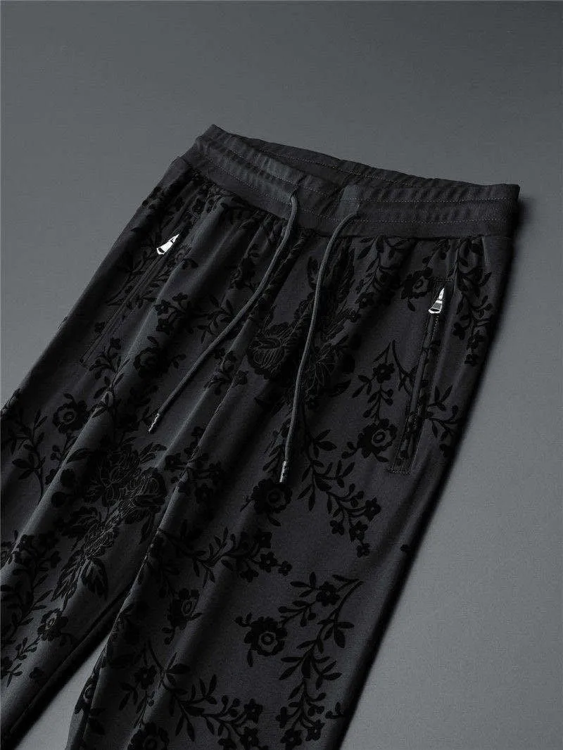Men's Elegant Jacquard Round Neck Long-sleeved Sweatshirt and Trousers Two-piece Outfit Set