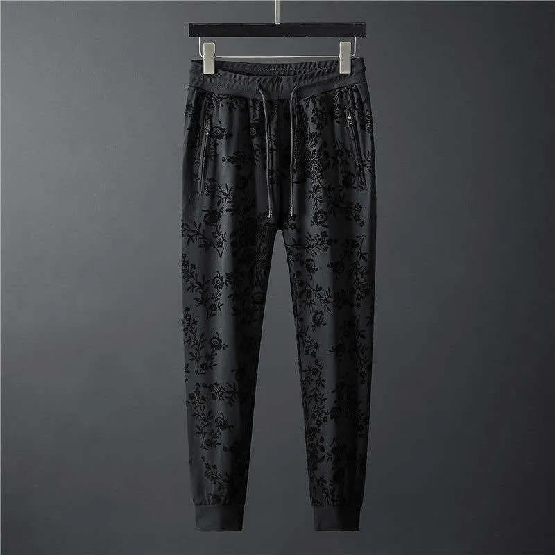 Men's Elegant Jacquard Round Neck Long-sleeved Sweatshirt and Trousers Two-piece Outfit Set