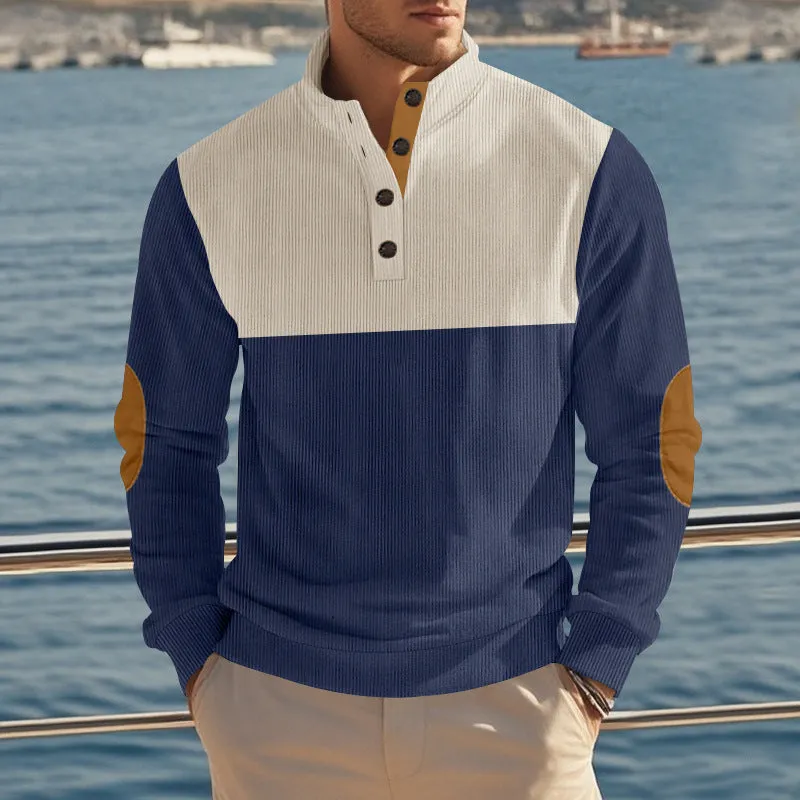 MEN'S NEW AMERICAN FASHION STAND UP COLLAR SWEATSHIRT  WITH CONTRASTING COLORS AND EMBROIDERED FABRIC FOR MEN'S TOP