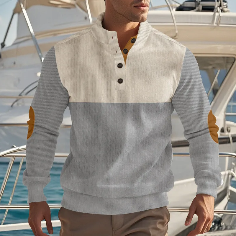 MEN'S NEW AMERICAN FASHION STAND UP COLLAR SWEATSHIRT  WITH CONTRASTING COLORS AND EMBROIDERED FABRIC FOR MEN'S TOP