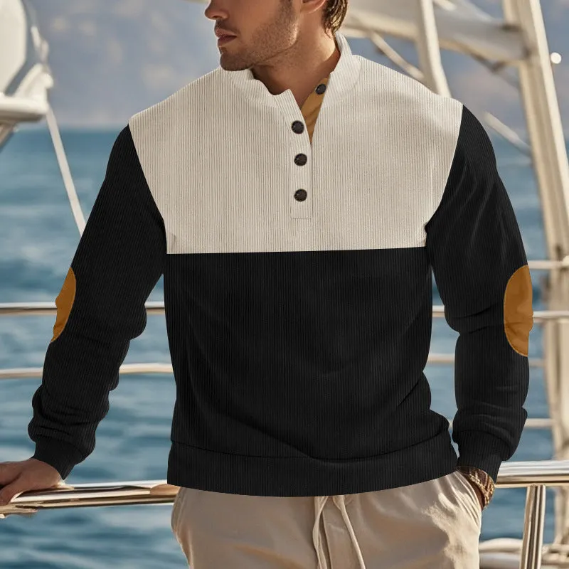 MEN'S NEW AMERICAN FASHION STAND UP COLLAR SWEATSHIRT  WITH CONTRASTING COLORS AND EMBROIDERED FABRIC FOR MEN'S TOP