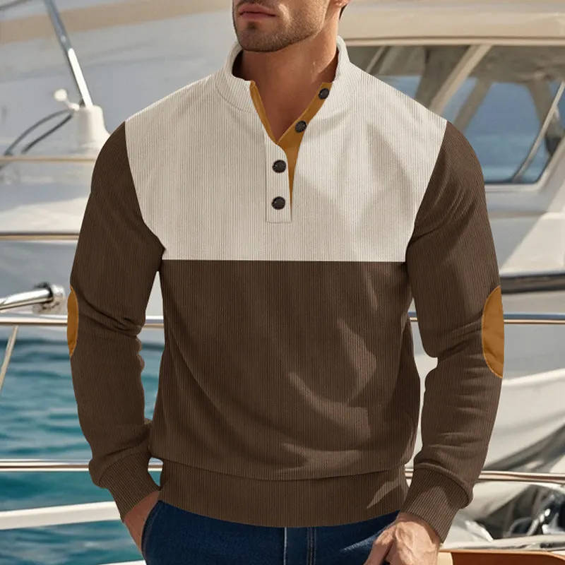 MEN'S NEW AMERICAN FASHION STAND UP COLLAR SWEATSHIRT  WITH CONTRASTING COLORS AND EMBROIDERED FABRIC FOR MEN'S TOP