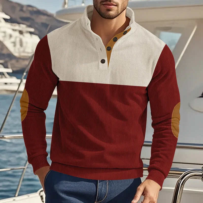 MEN'S NEW AMERICAN FASHION STAND UP COLLAR SWEATSHIRT  WITH CONTRASTING COLORS AND EMBROIDERED FABRIC FOR MEN'S TOP