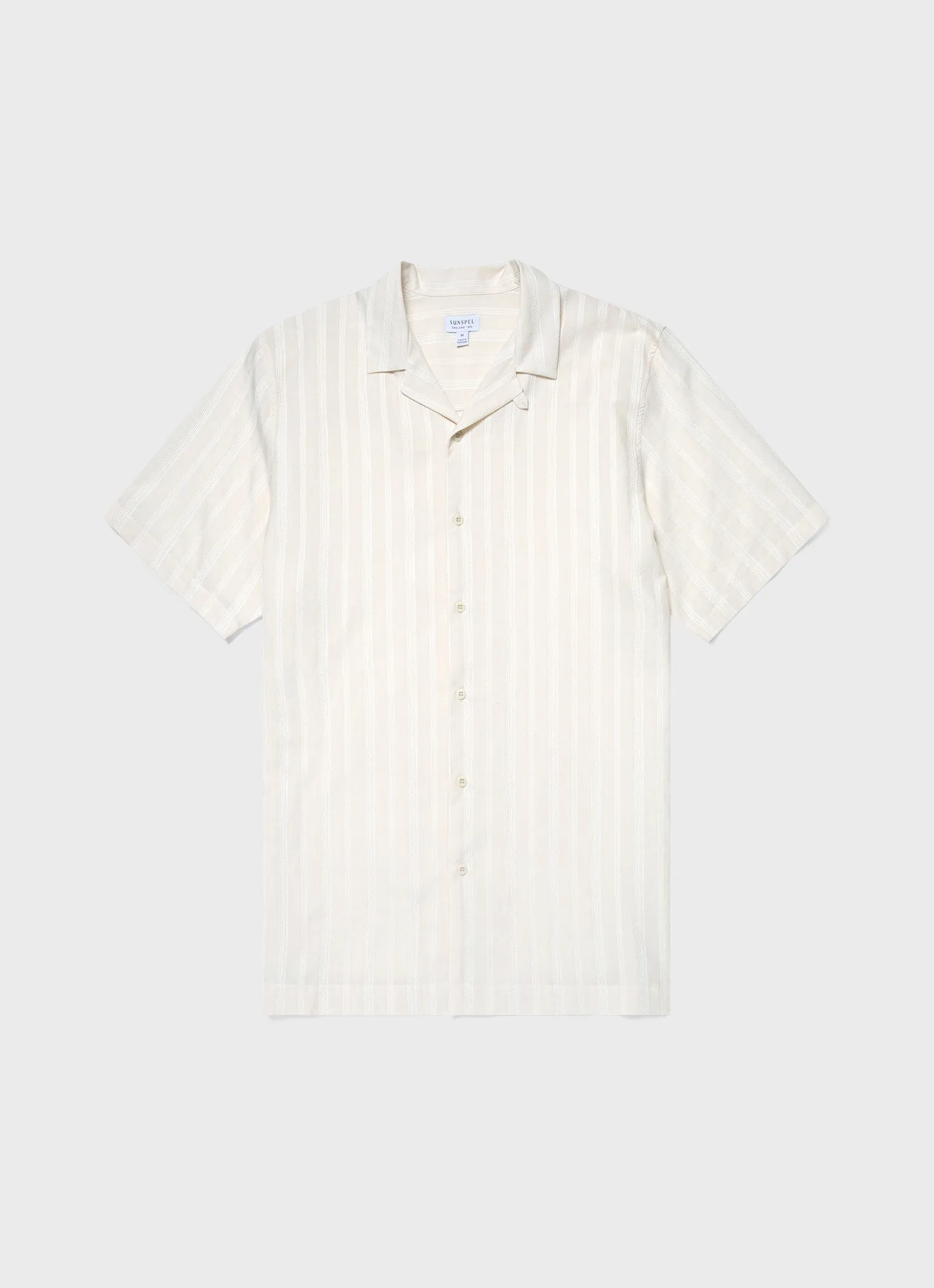 Men's Stripe Camp Collar Shirt in Ecru