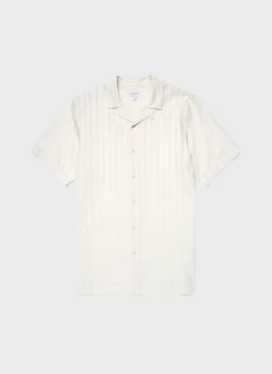 Men's Stripe Camp Collar Shirt in Ecru