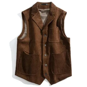 Men's Vintage Solid Corduroy Notch Lapel Vest