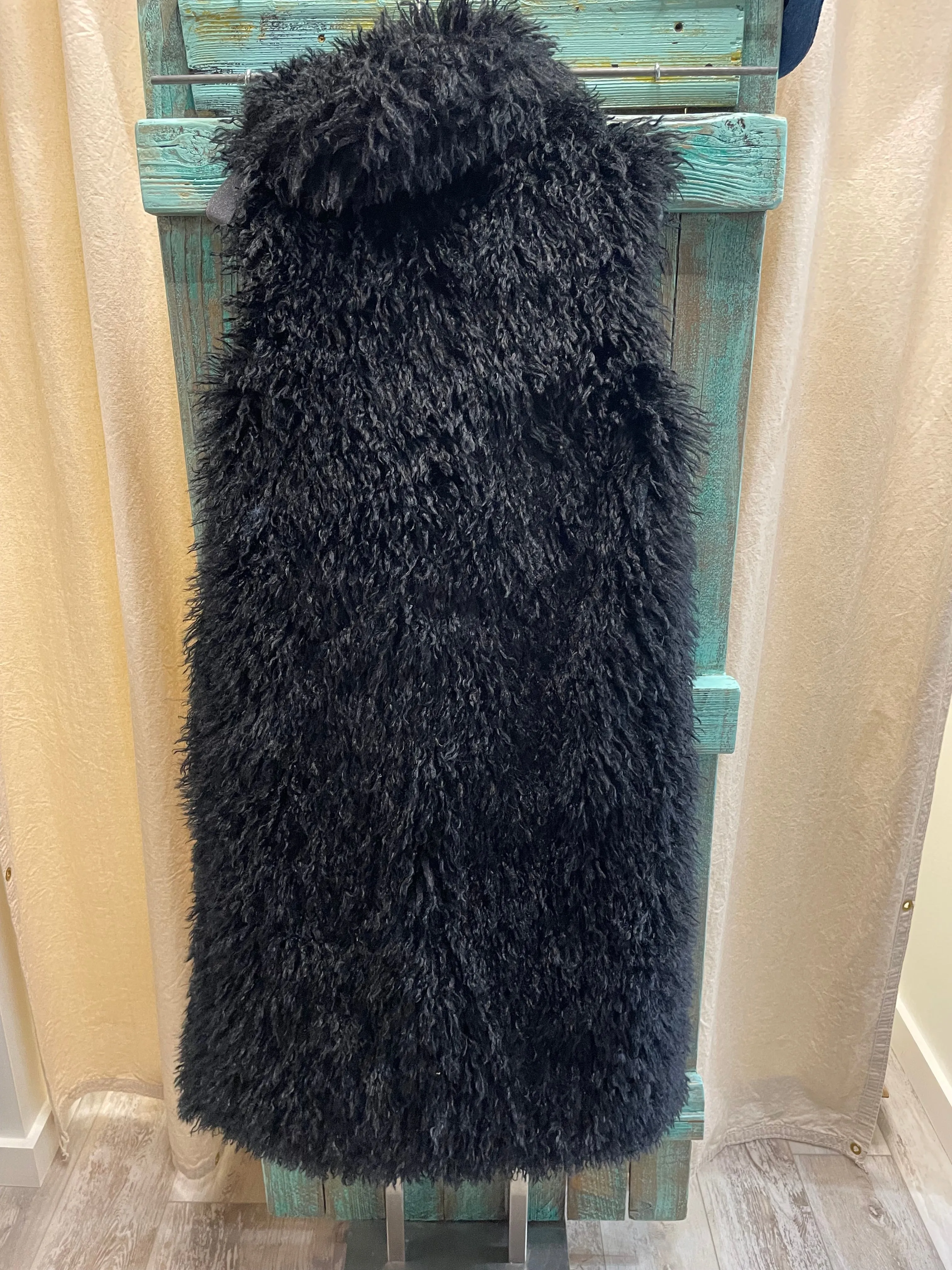Mongolian Fur Long Coat in Olive
