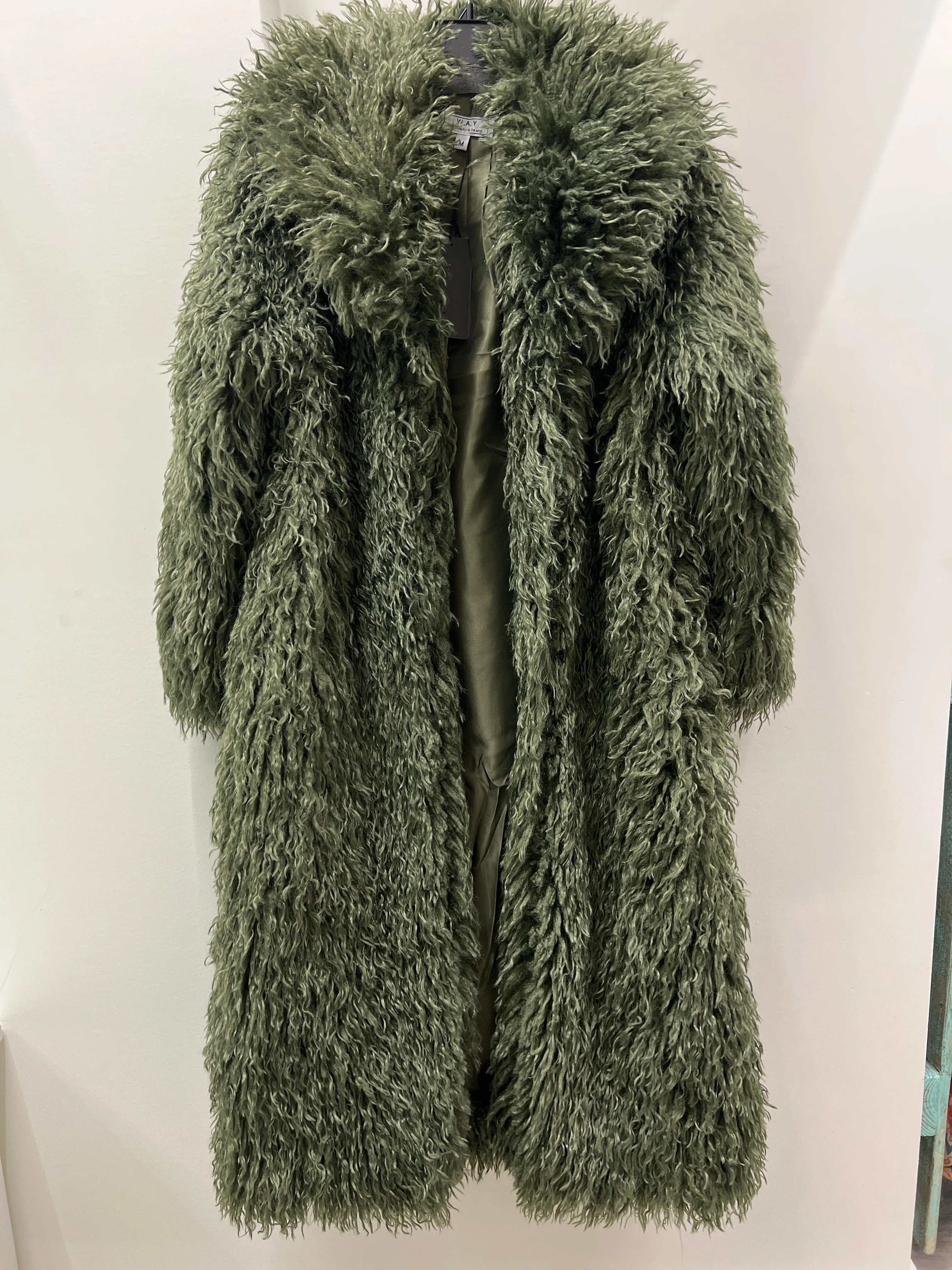 Mongolian Fur Long Coat in Olive