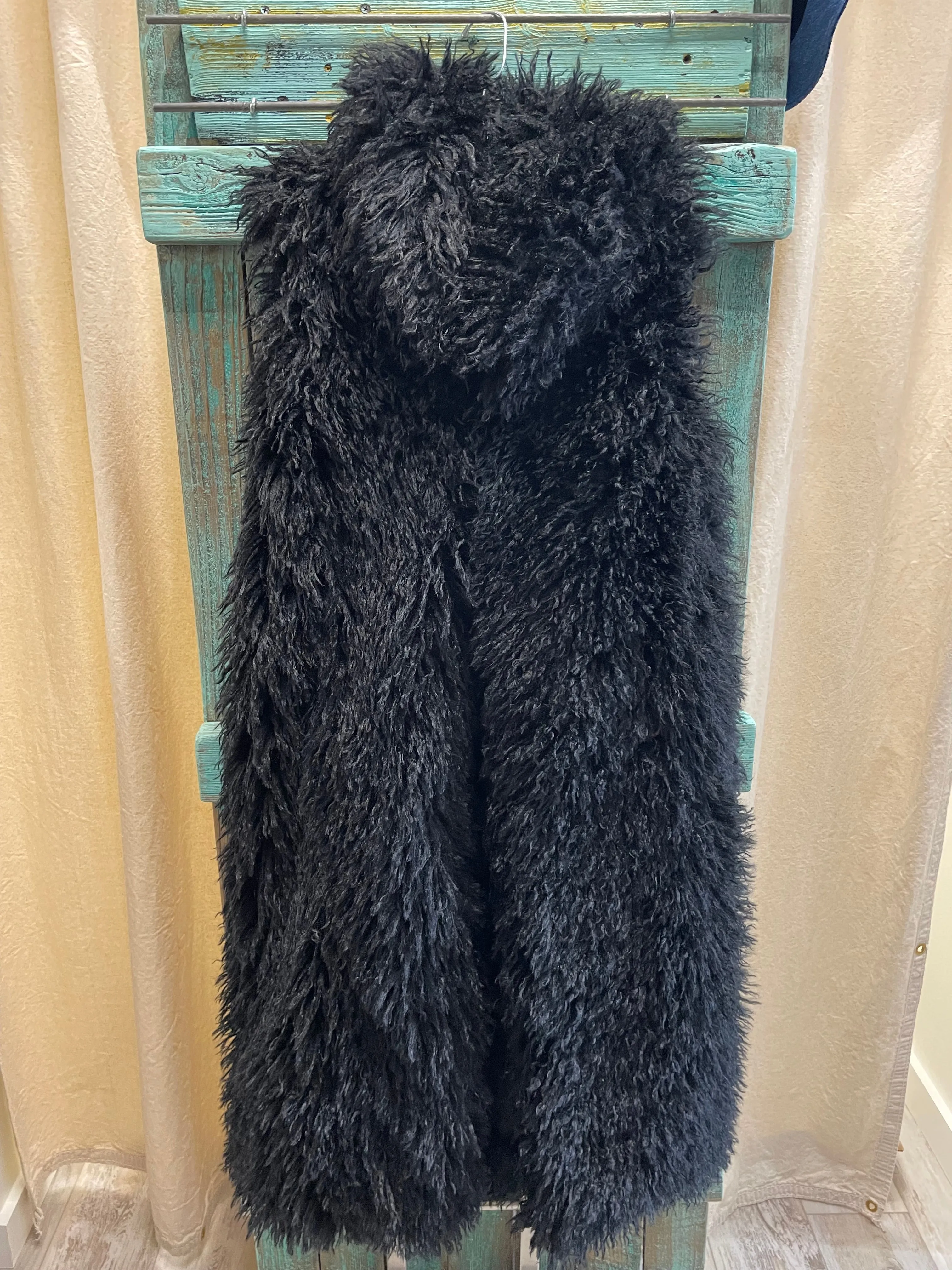 Mongolian Fur Long Coat in Olive