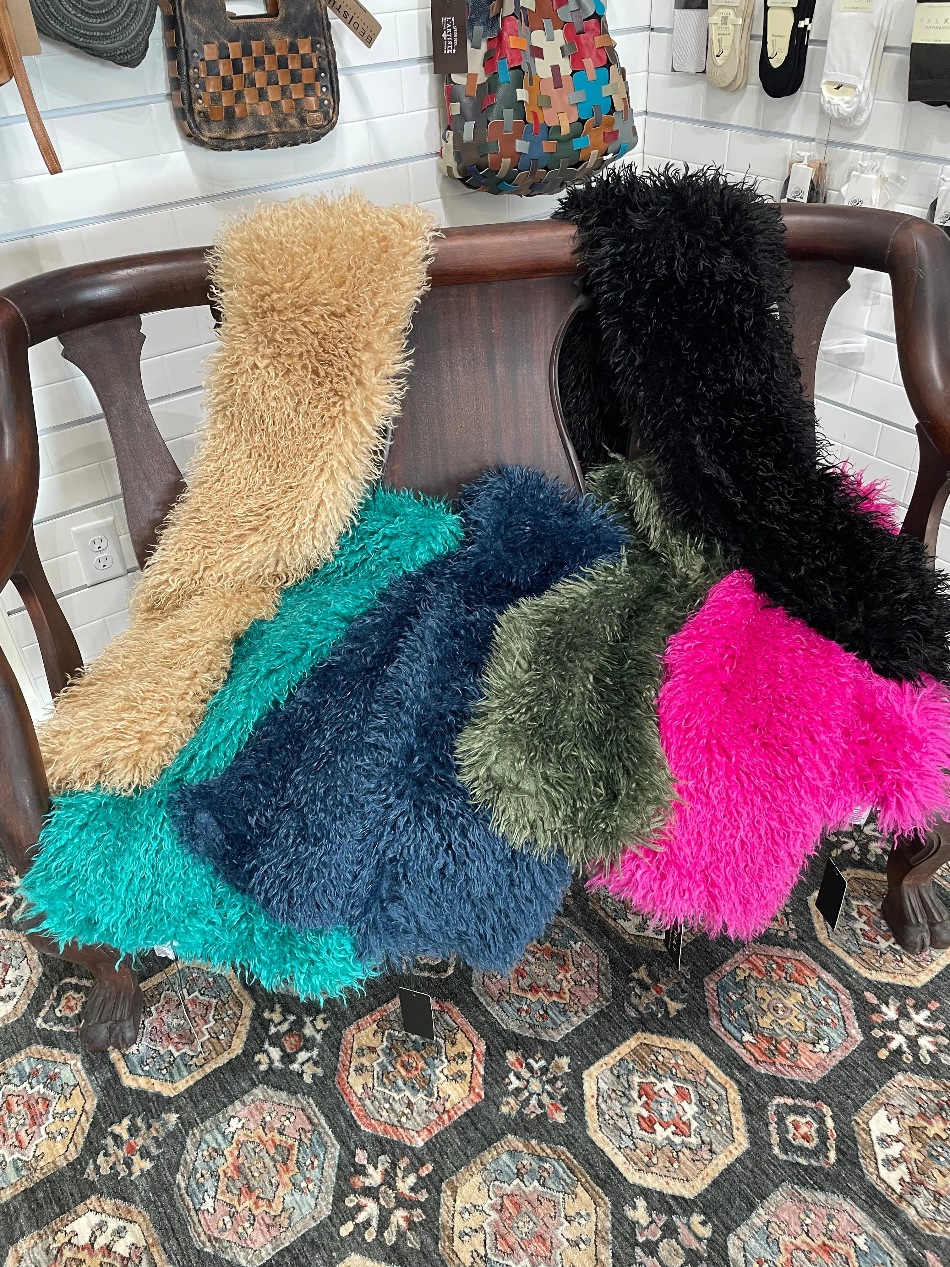 Mongolian Fur Long Coat in Olive