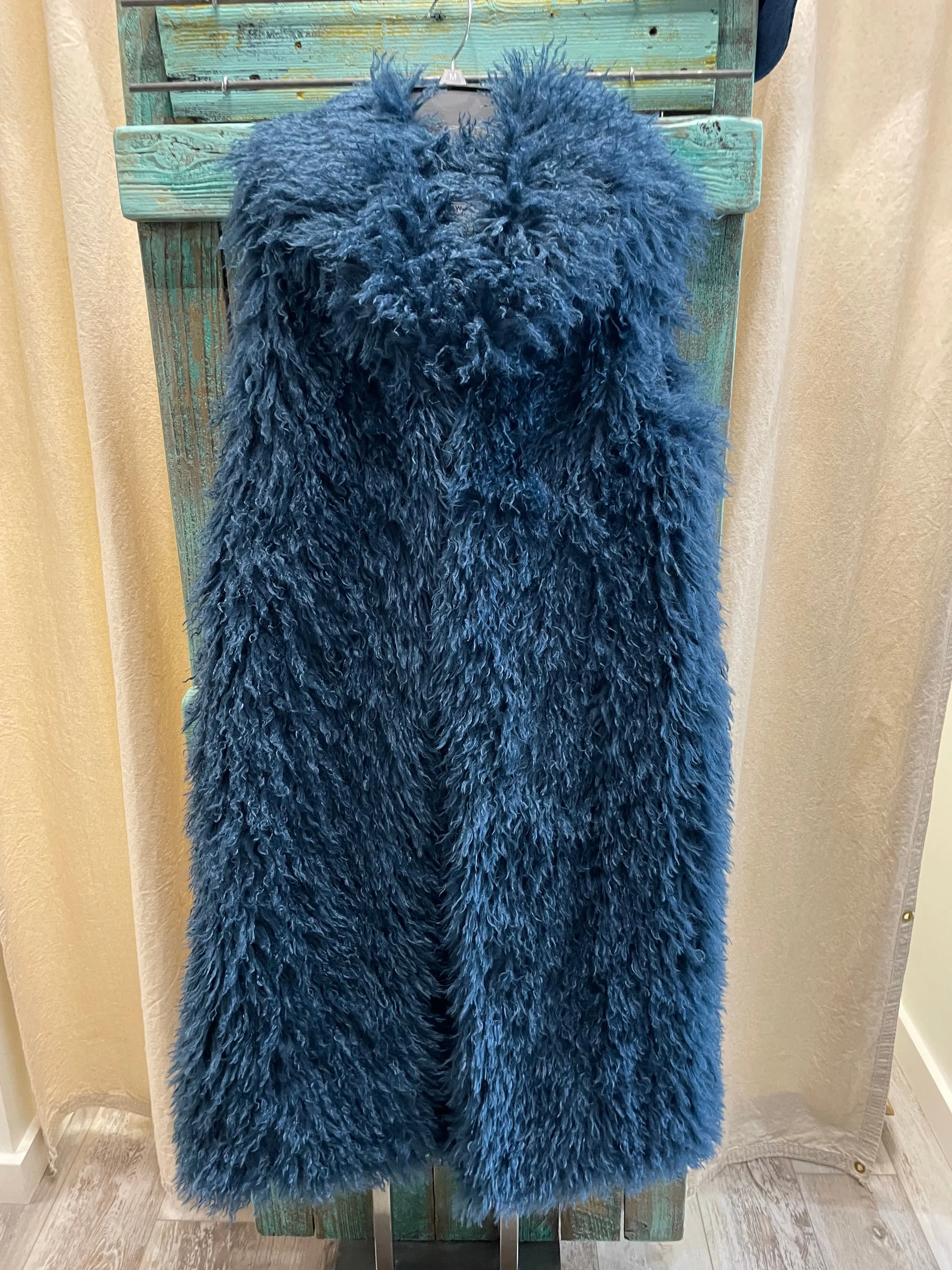 Mongolian Fur Long Coat in Olive