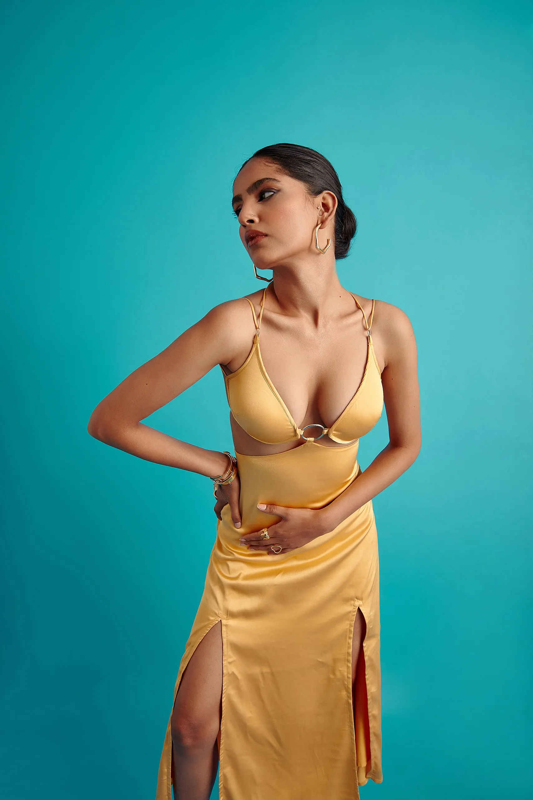 O-Ring Satin Slip Dress