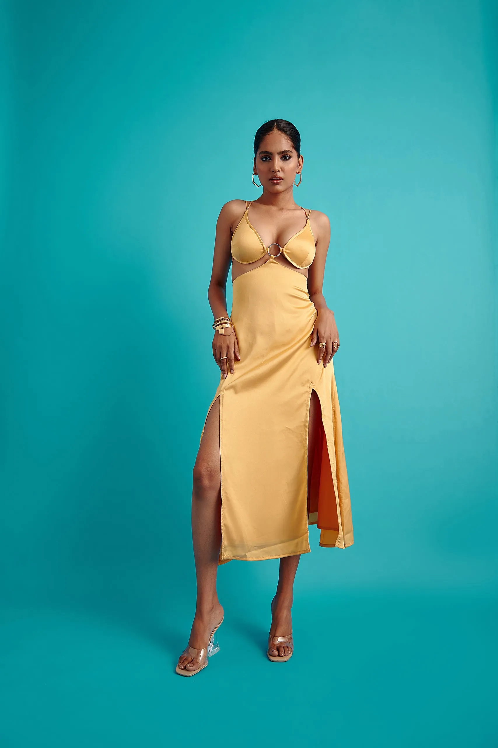 O-Ring Satin Slip Dress