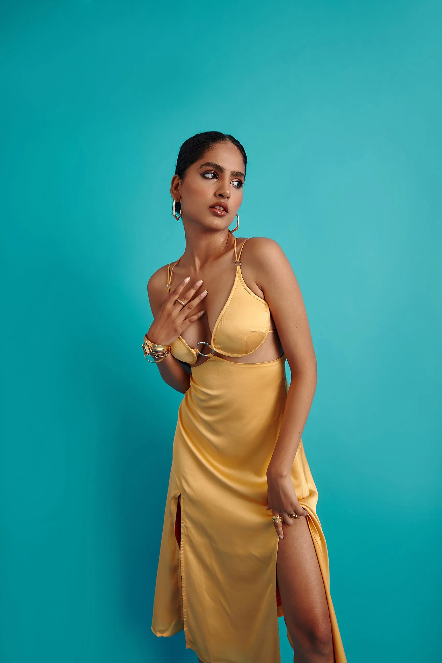 O-Ring Satin Slip Dress