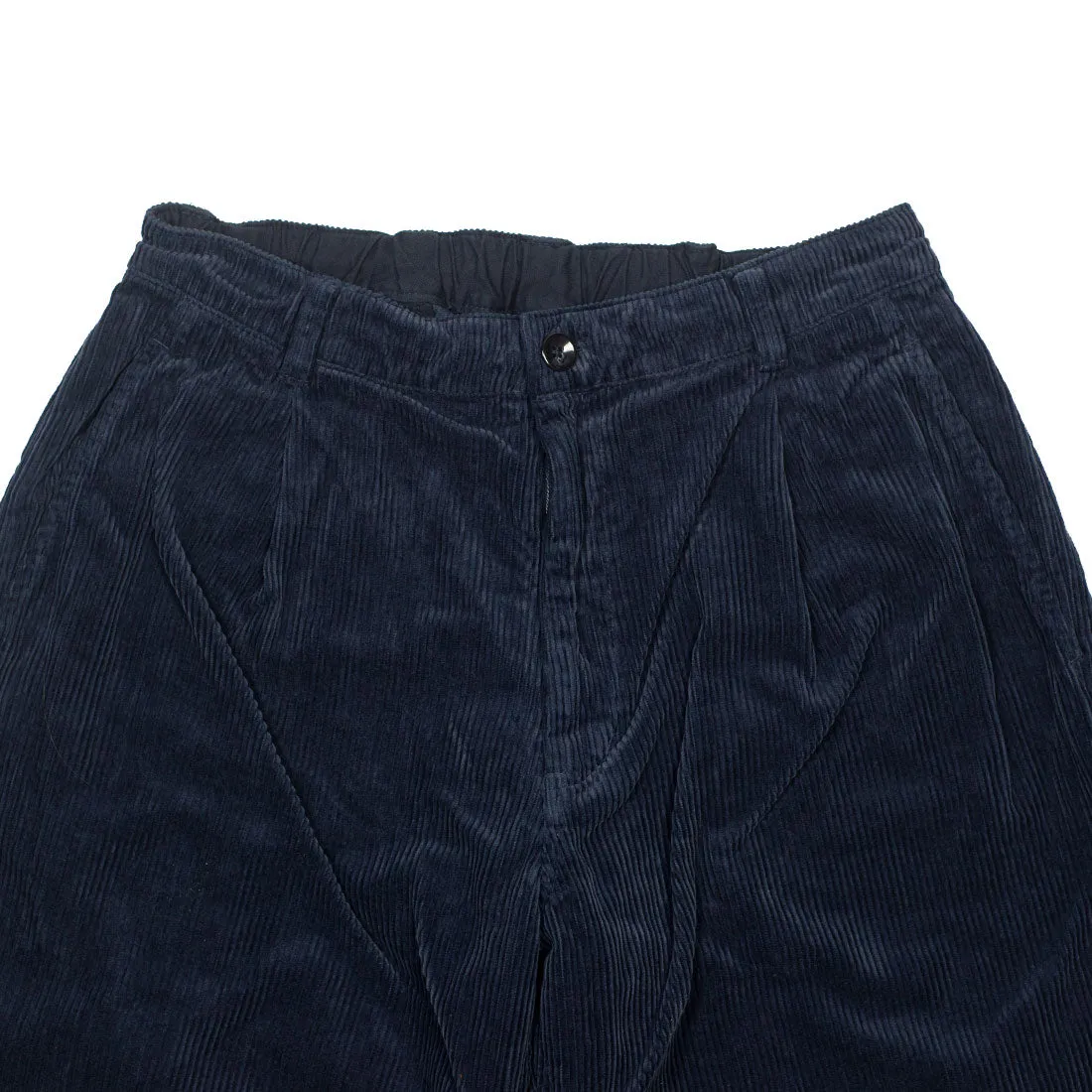 One tuck trousers in indigo-dyed cotton corduroy