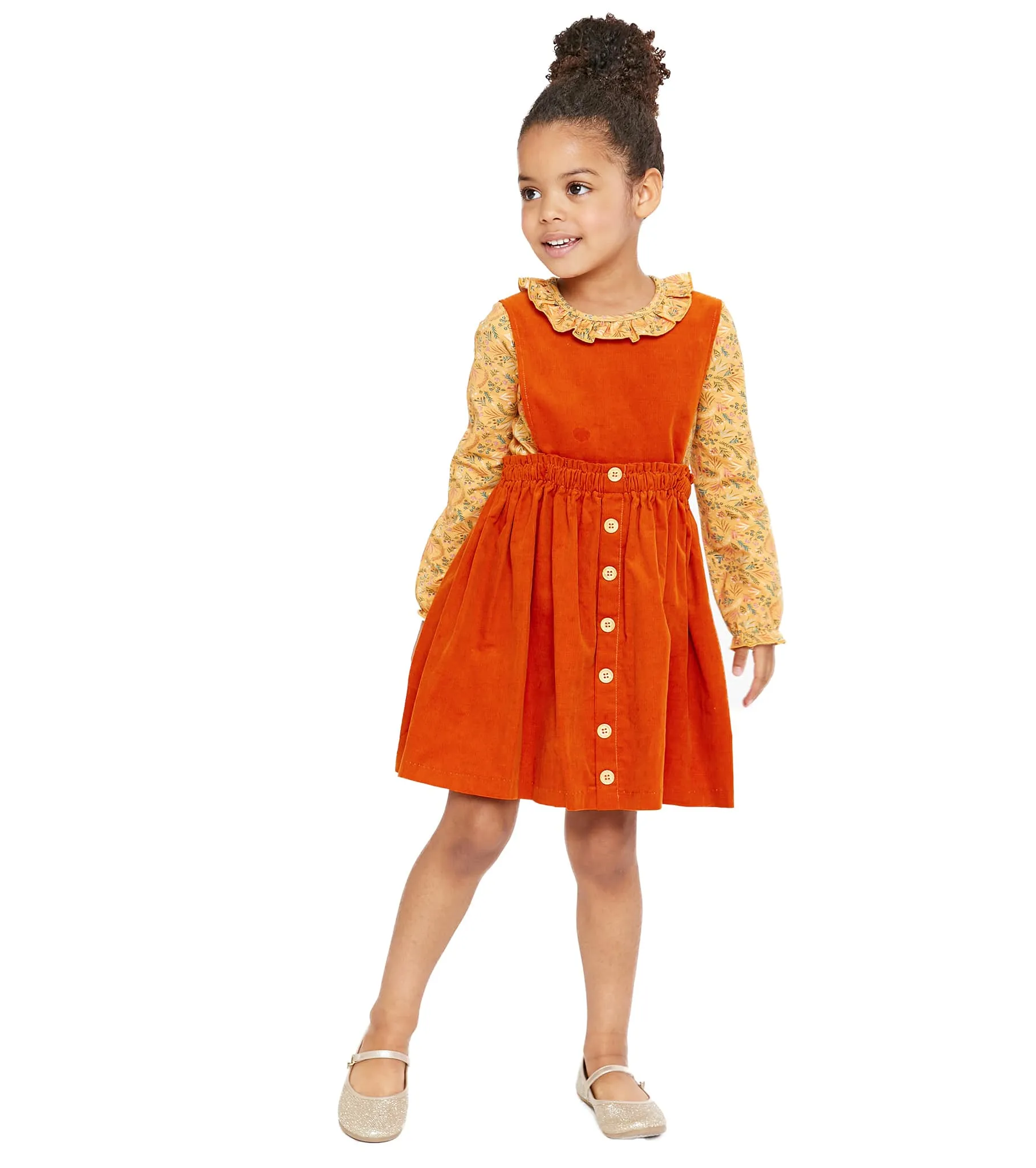Orange Corduroy Convertible Jumper Dress to Skirt | Bonnie Jean