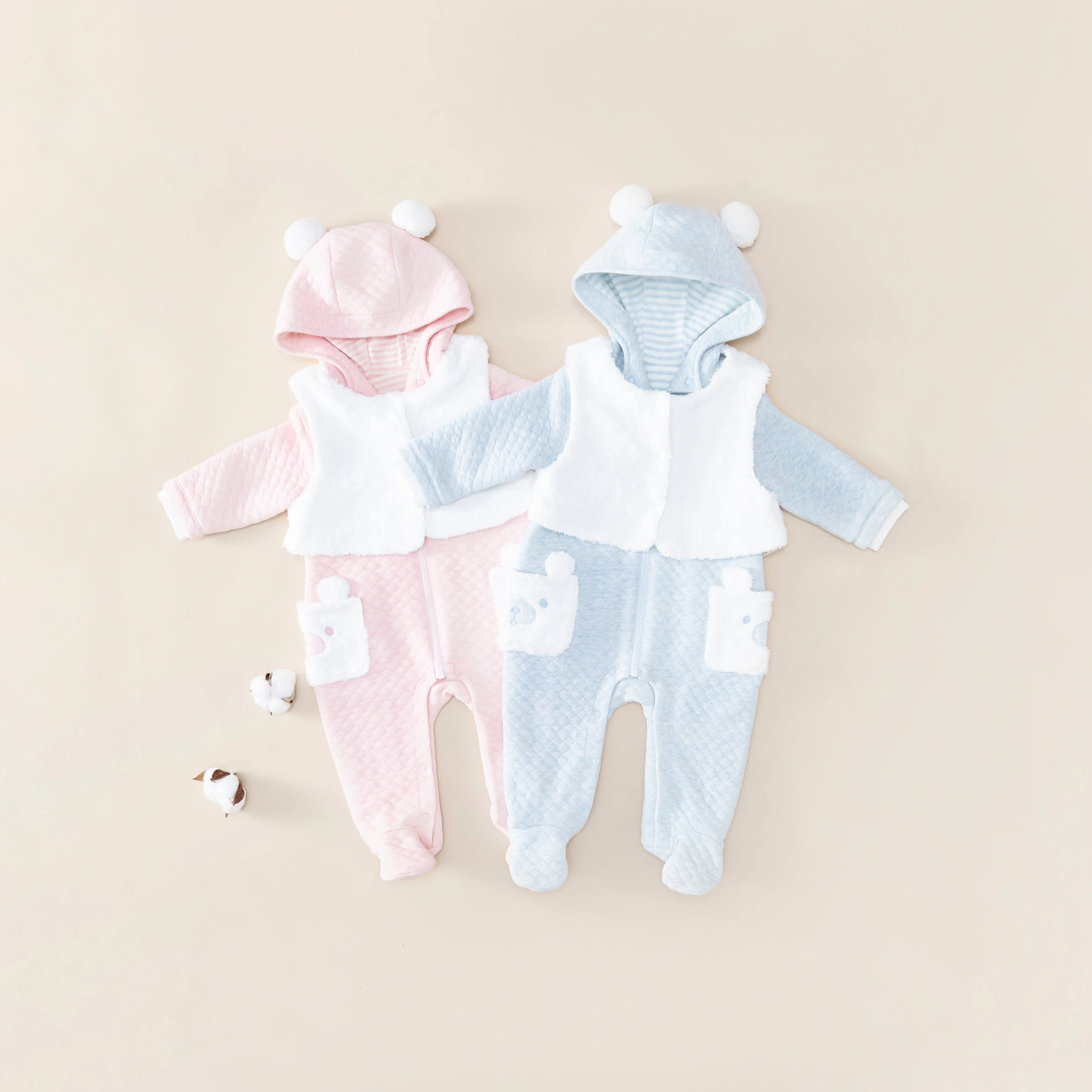 Padded Romper with Fluffy Gilet