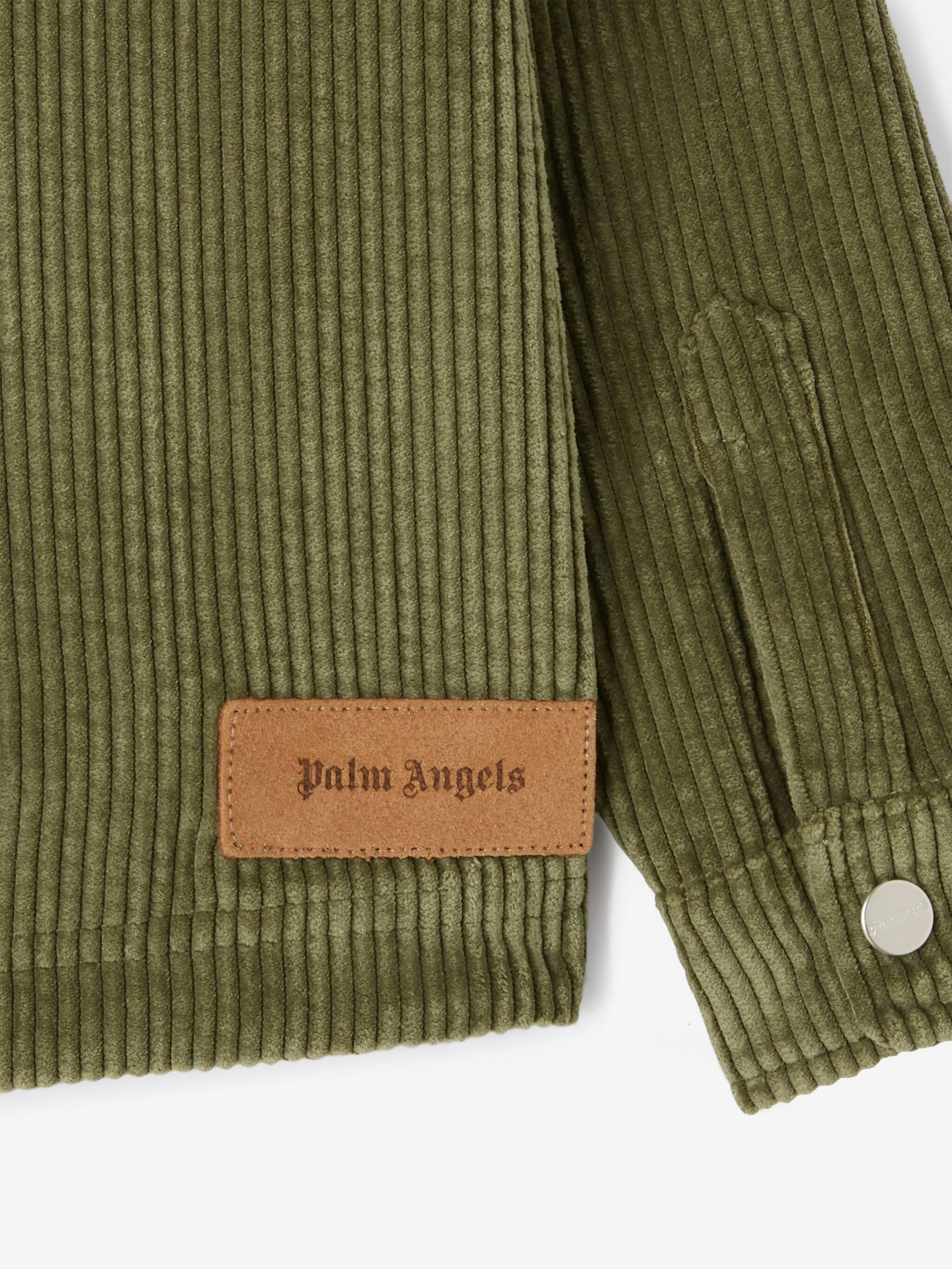 Palm Angels Boys Corduroy Hooded Overshirt in Green