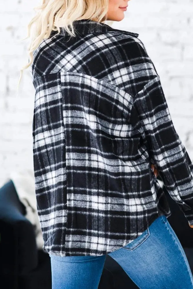 Plaid Open Button Pockets Winter Outfits Shackets