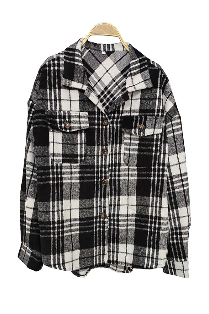 Plaid Open Button Pockets Winter Outfits Shackets