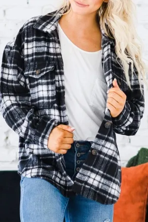 Plaid Open Button Pockets Winter Outfits Shackets