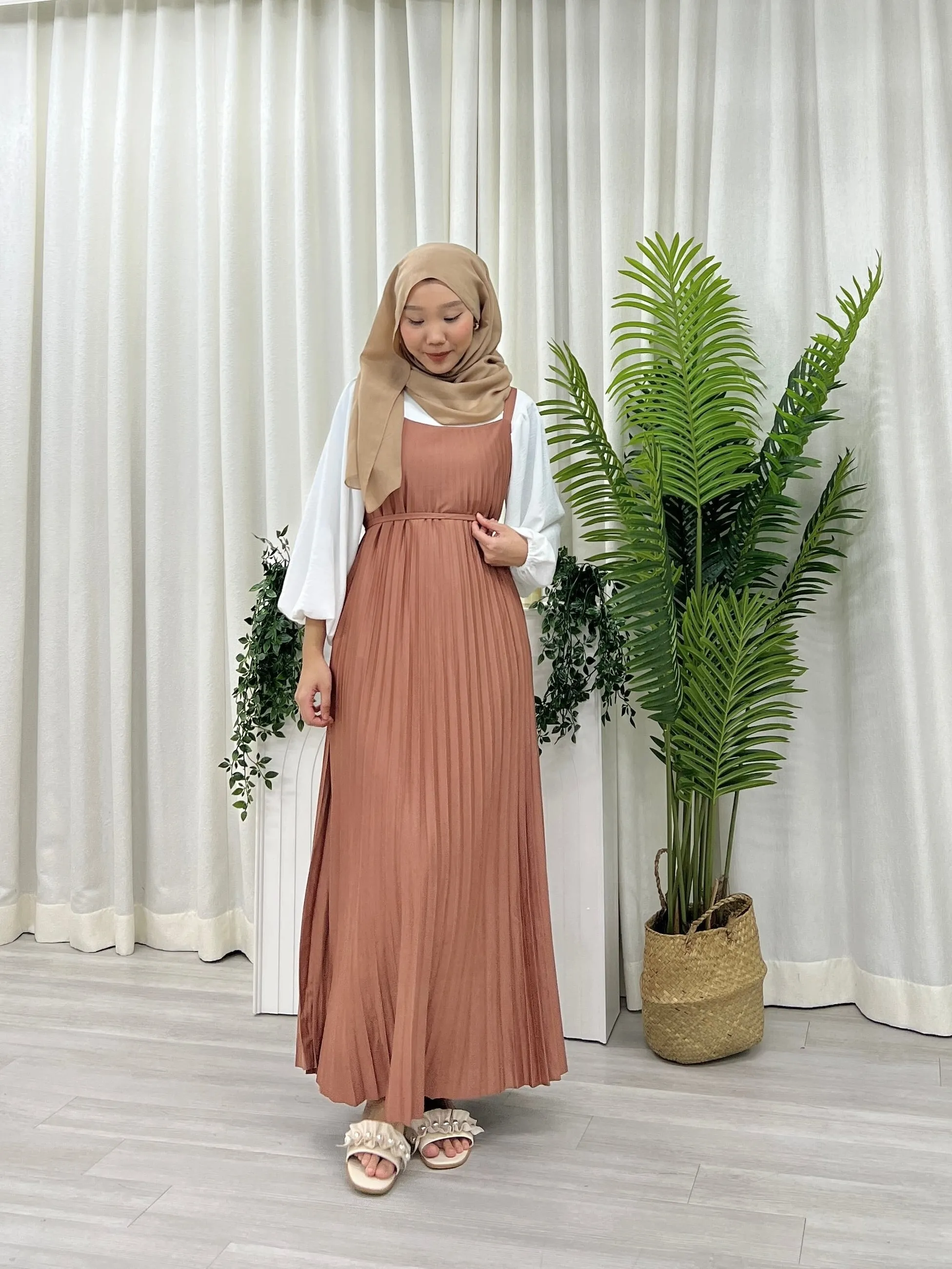 Pleated Slip On Dress