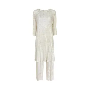 Pre Order:  Beige Long Top Pants Plisse Set