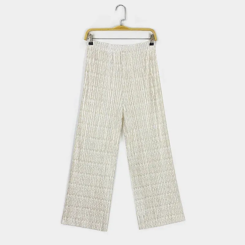 Pre Order:  Beige Long Top Pants Plisse Set