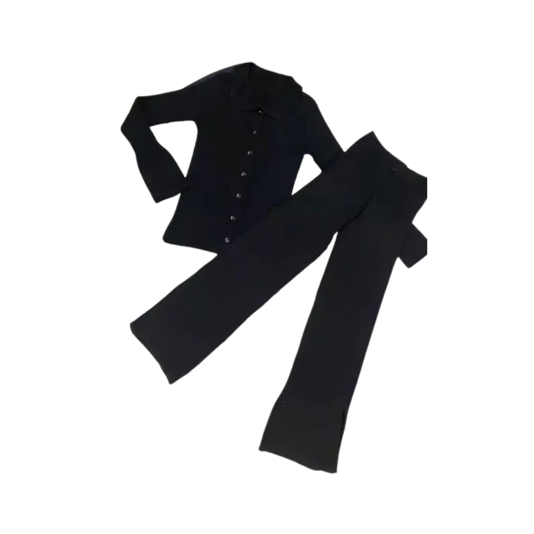 Pre Order:  Pleated Knit Collar Top   Pleated Knit Pants