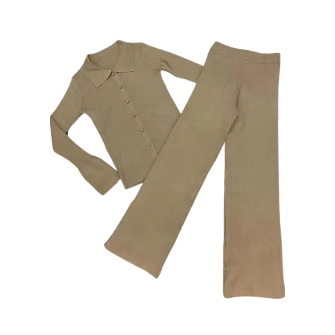 Pre Order:  Pleated Knit Collar Top   Pleated Knit Pants