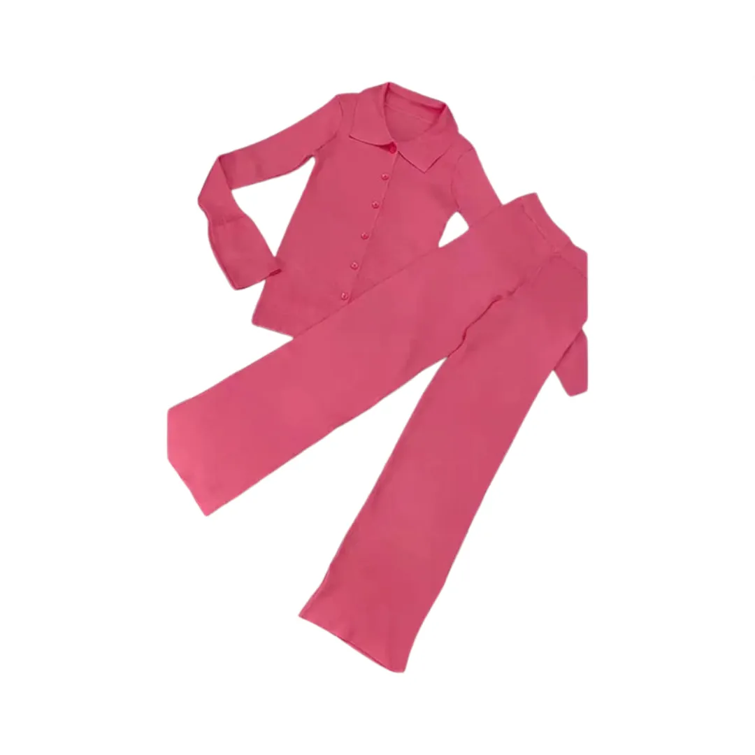 Pre Order:  Pleated Knit Collar Top   Pleated Knit Pants