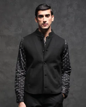 Rare Rabbit Men's Thermo Black Mandarin Collar Sleeveless Jacket