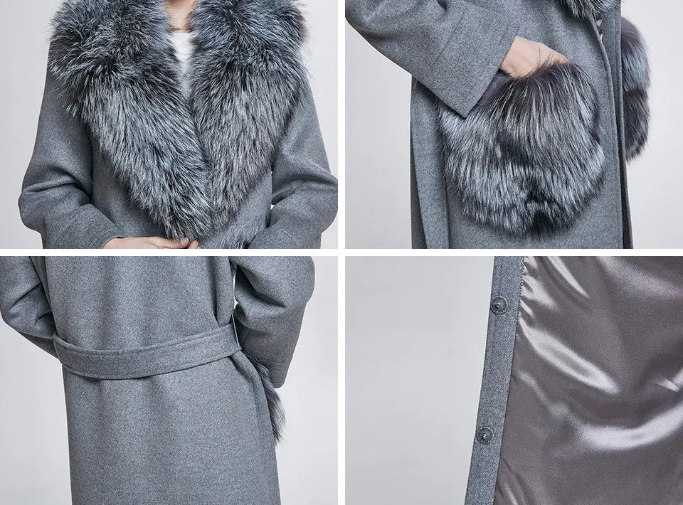 Real Fox Fur Woolen  Coat
