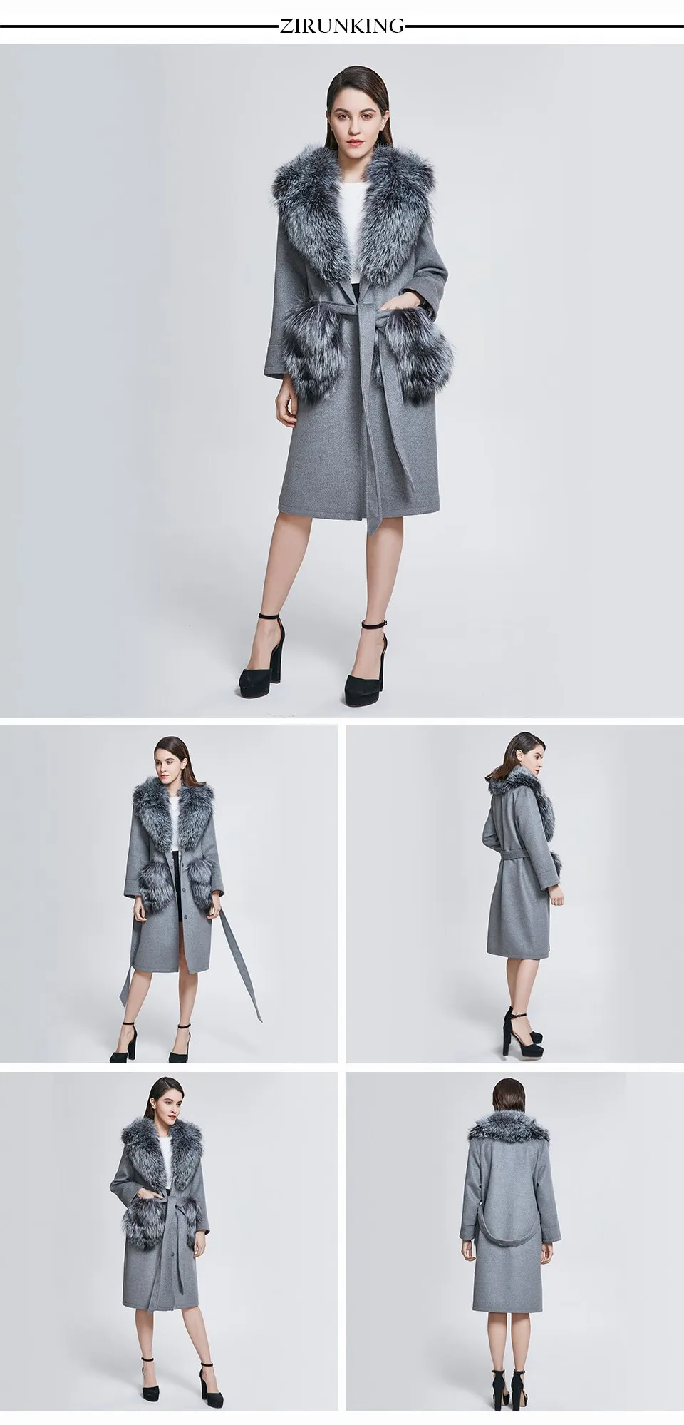 Real Fox Fur Woolen  Coat