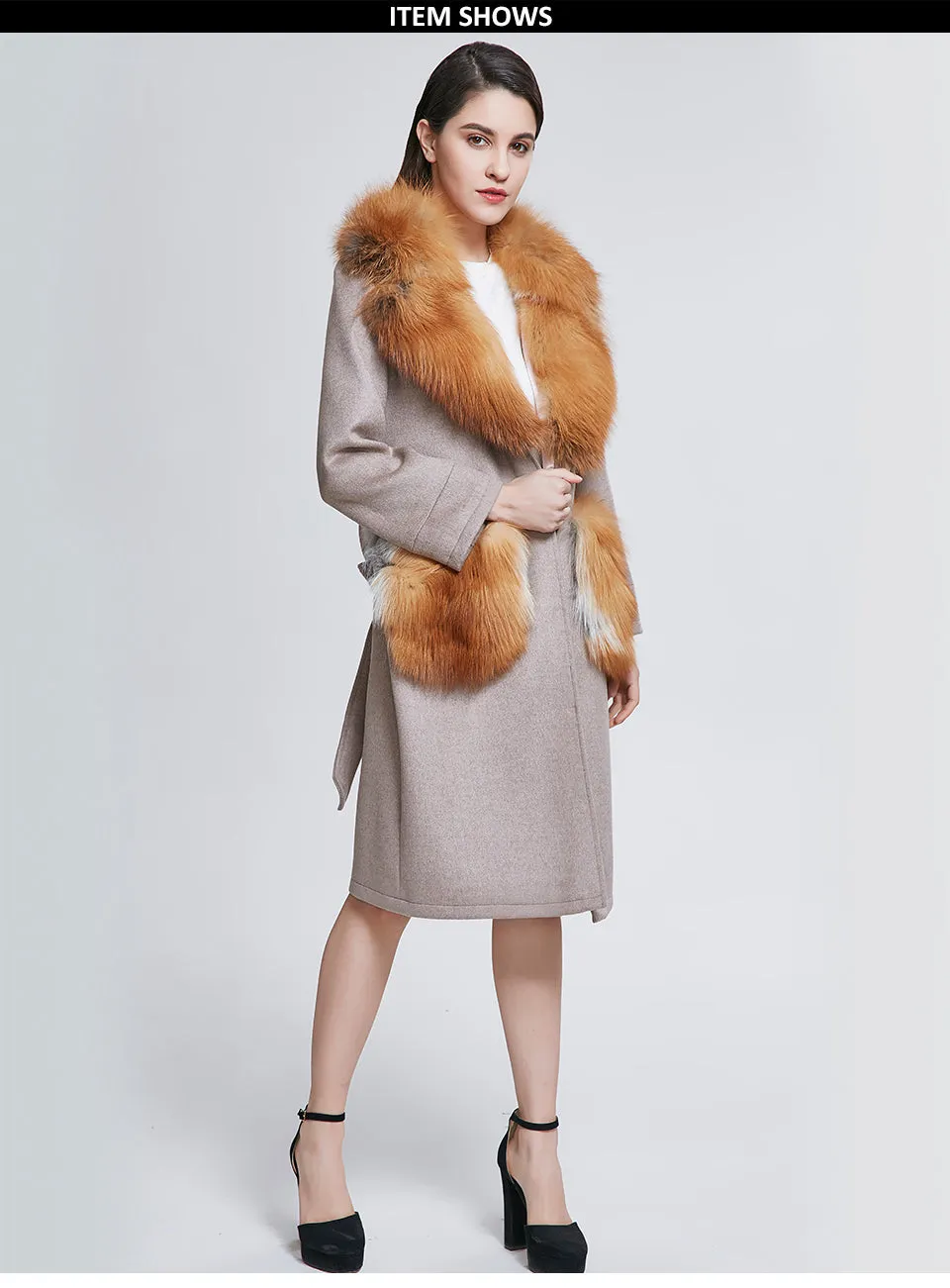 Real Fox Fur Woolen  Coat