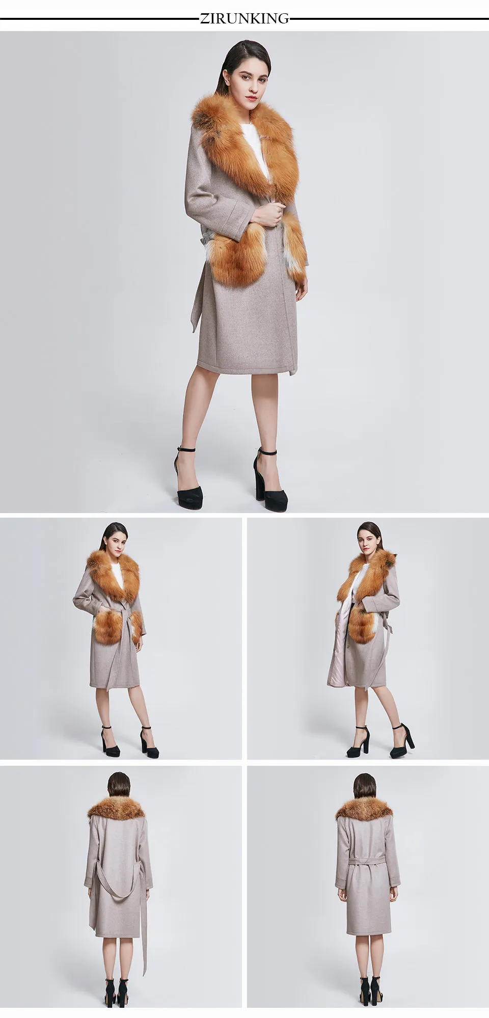 Real Fox Fur Woolen  Coat
