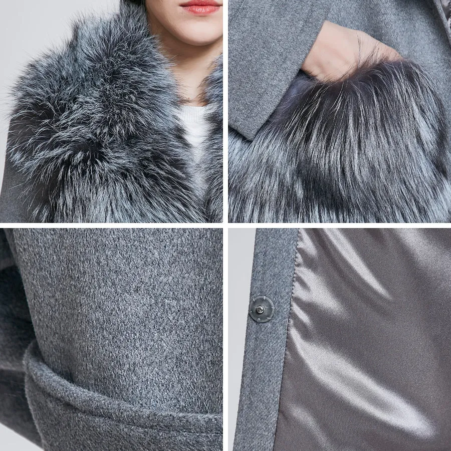 Real Fox Fur Woolen  Coat