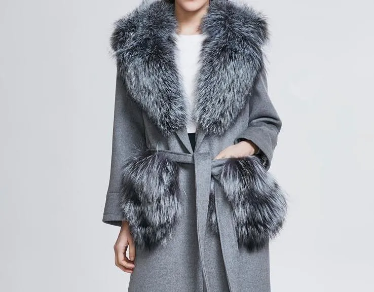 Real Fox Fur Woolen  Coat