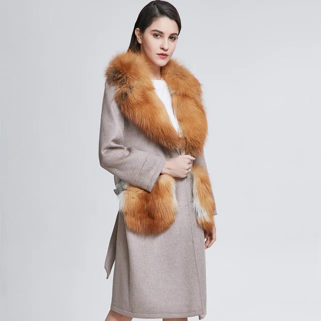 Real Fox Fur Woolen  Coat