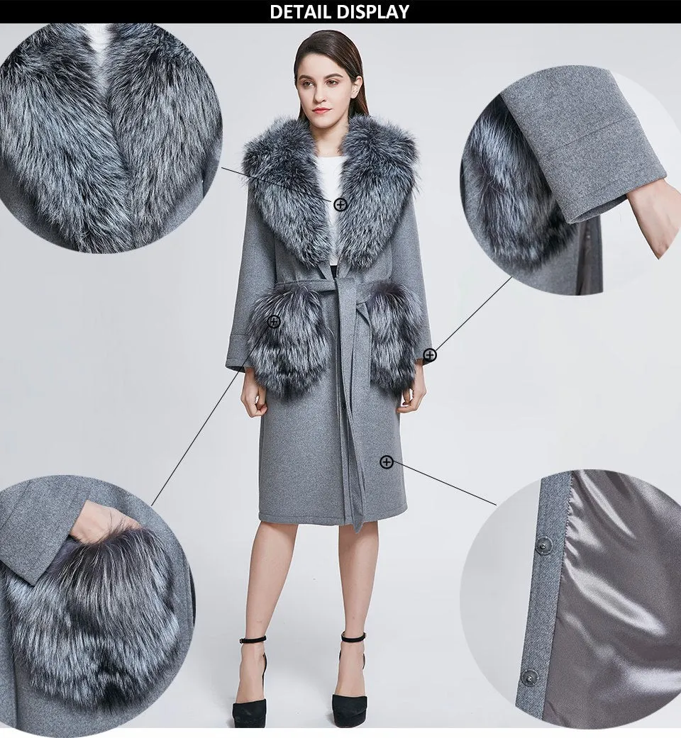 Real Fox Fur Woolen  Coat