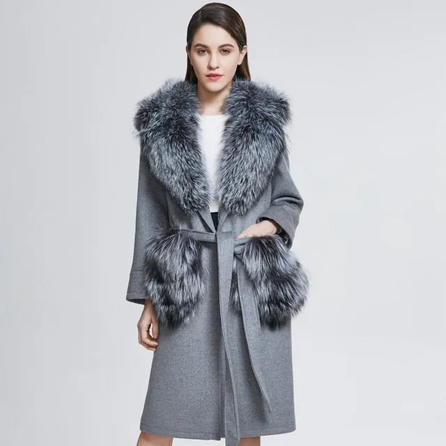 Real Fox Fur Woolen  Coat