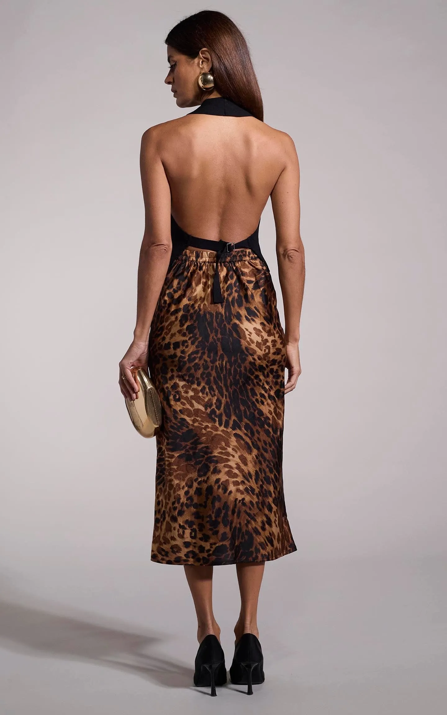 Renzo Midi Slip Skirt in Luxe Leopard